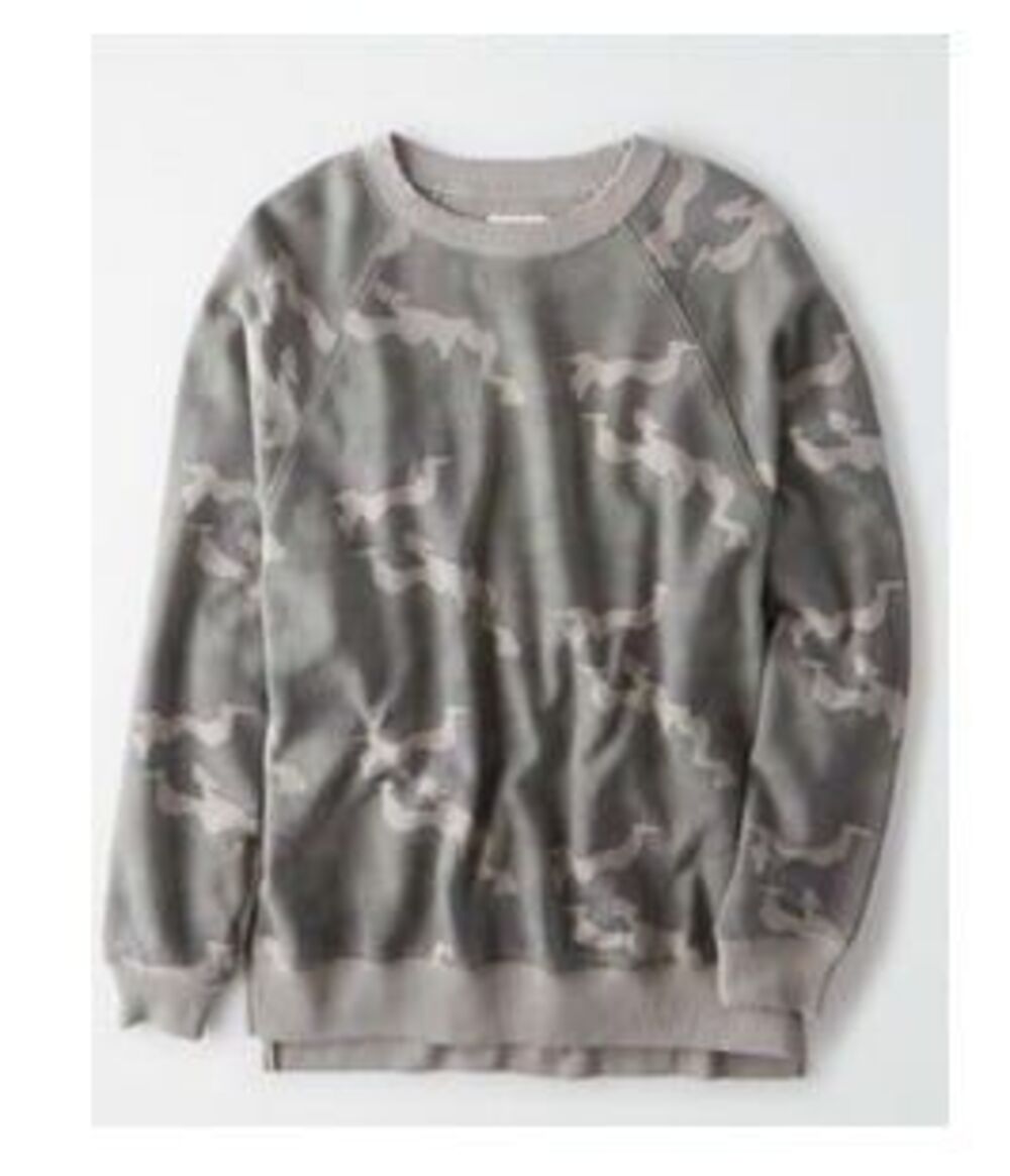 American Eagle AE Fleece Crew Neck Sweatshirt Small Gray Green Camo NWT